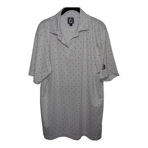 FootJoy Men's Polo Shirt White Polka Dots Athletic Fit Sz‎ L